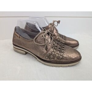 Pikolinos Oxford Shoes Size 7.5 Bronze Leather Metallic Laser Cut Maximalist